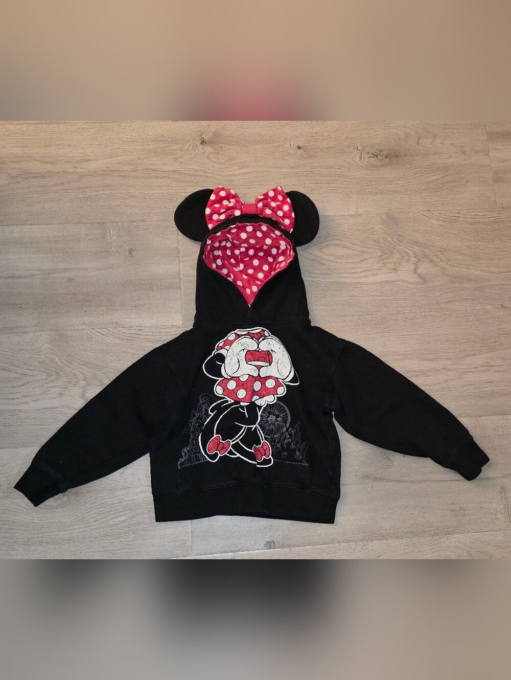 DisneyParks Authentic Minnie Mouse Black & Red Hooded Pullover Girls, Size XS